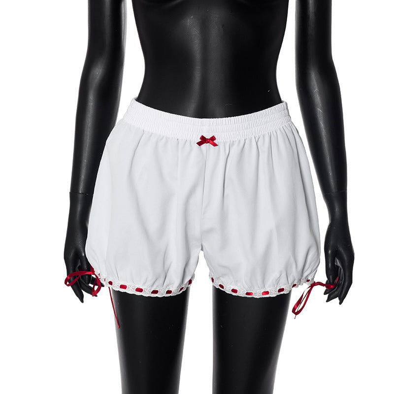 Lace Bow Contrast Color Shorts