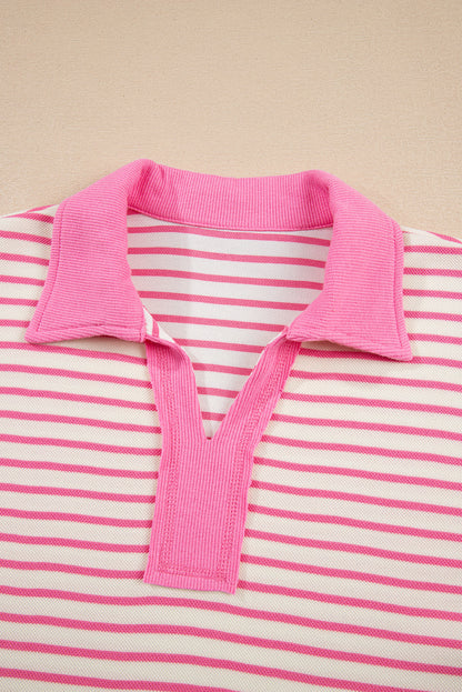 Stripe Collared V-Neck Pullover and Skort Set