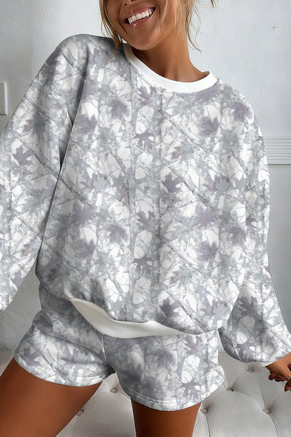 Abstract Camo Pullover & Drawstring Shorts Set
