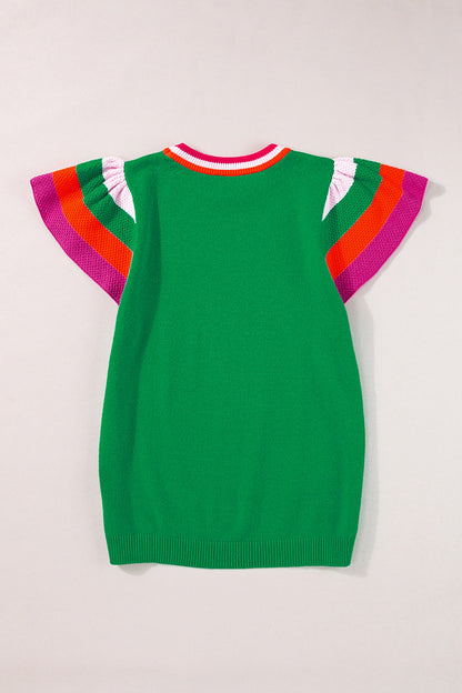 Lucky Stripe Flutter Sleeve Round Neck Sweater