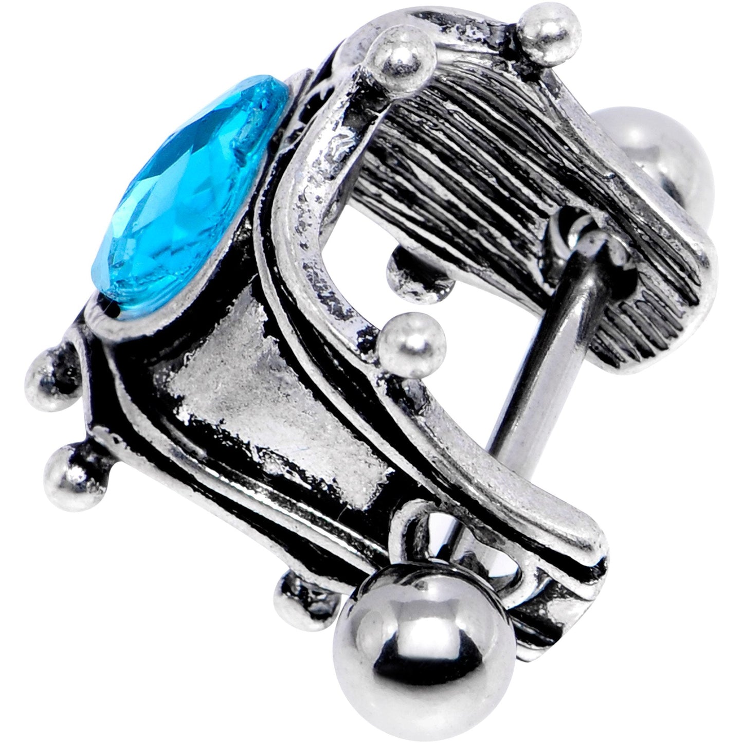 16G 1/2 Aqua Gem Queen of Hearts Cuff Cartilage Earring