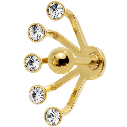 16G 1/4 Clear Gem Gold Anodized Glam Fan Cuff Cartilage Earring