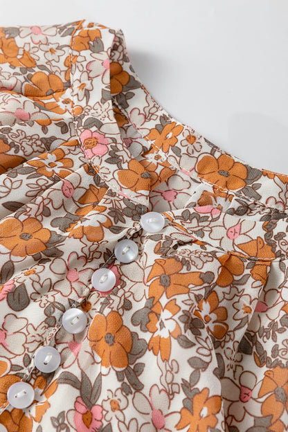 Floral Boho Puff Sleeve Full Button Shirt