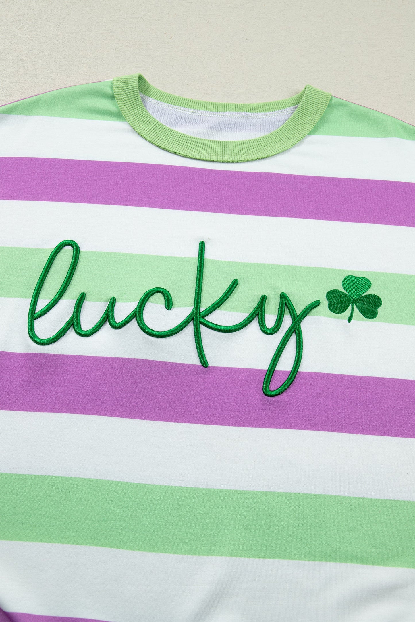 Lucky Clover Embroider Graphic Dolman Loose Tee