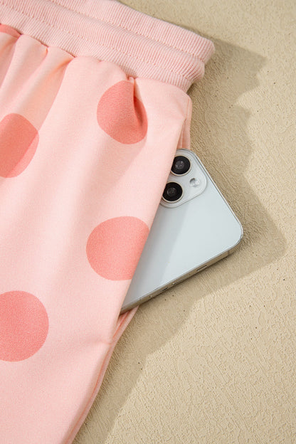 Polka Dot Pullover and Drawstring Shorts Set