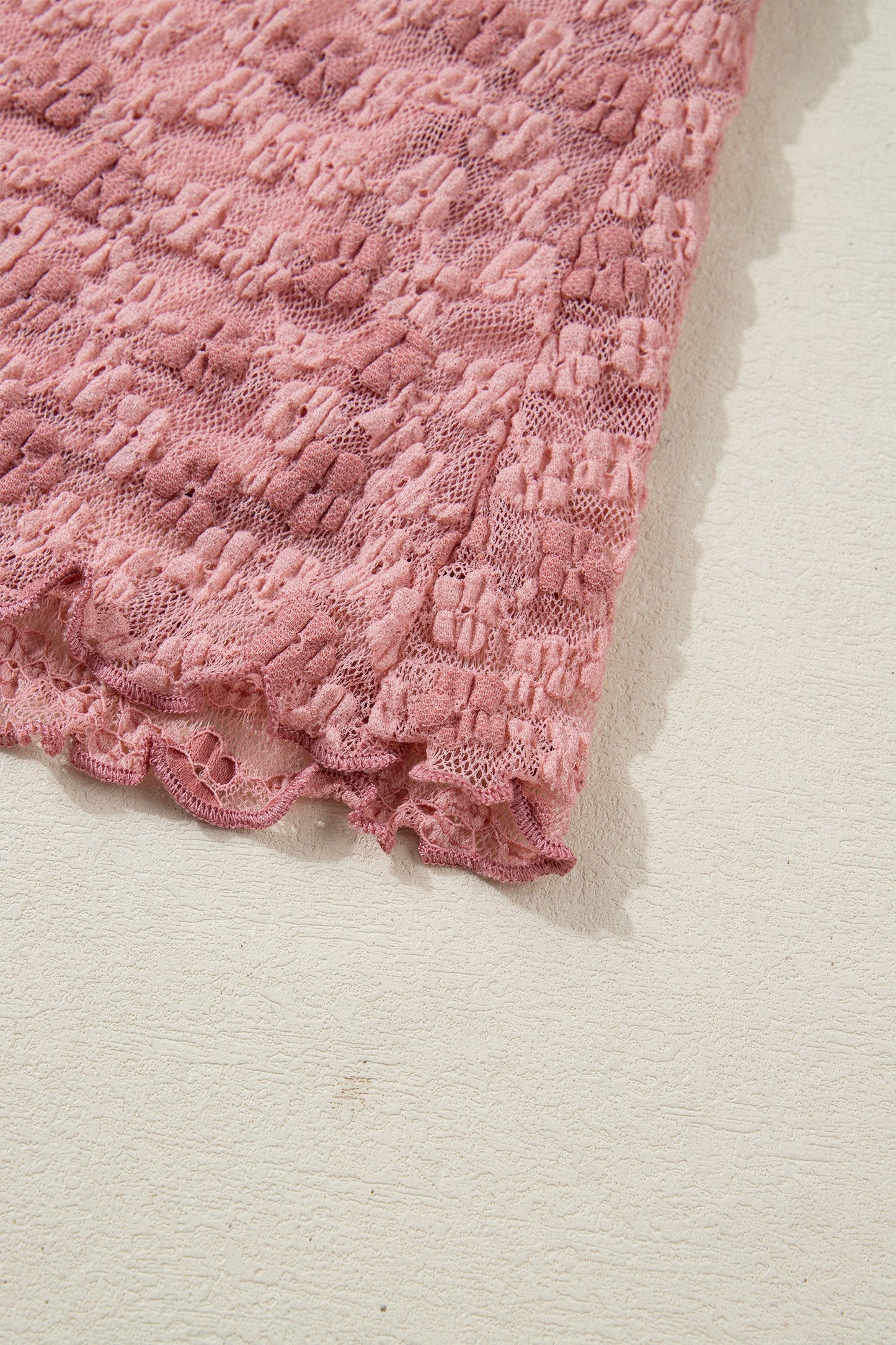 Floral Knot Detail Drawstring Lace Blouse
