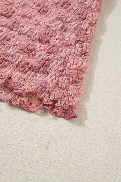 Floral Knot Detail Drawstring Lace Blouse