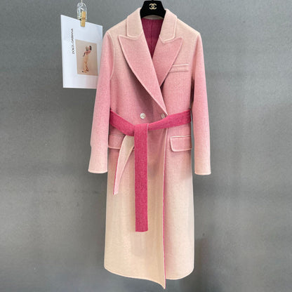 Fashion Gradient Color Belt Slim Slimming Soft And Comfortable Female Wool Overcoat