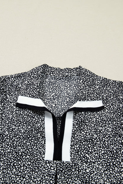 Leopard Contrast Stripe Polo Collar Dress