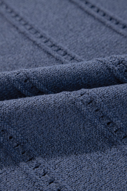 Pointelle Knit Boat Neck Drop Shoulder Sweater