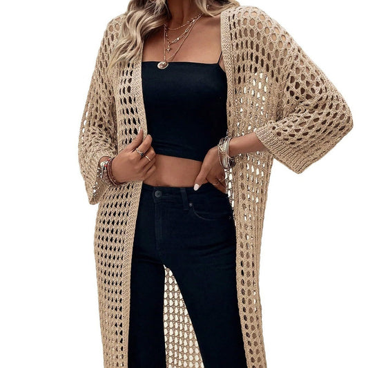 Hollow Knitted Long Cardigan Women