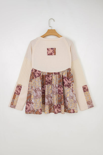 Boho Paisley Patchwork Long Sleeve Top