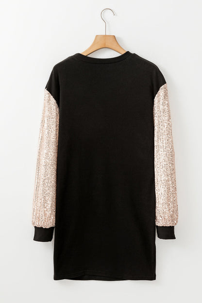 Valentine Sequin Patchwork Puff Sleeve Mini Dress