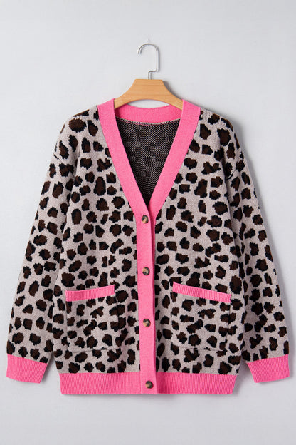 Colorblock Oversize Cardigan with Button-Down Detail