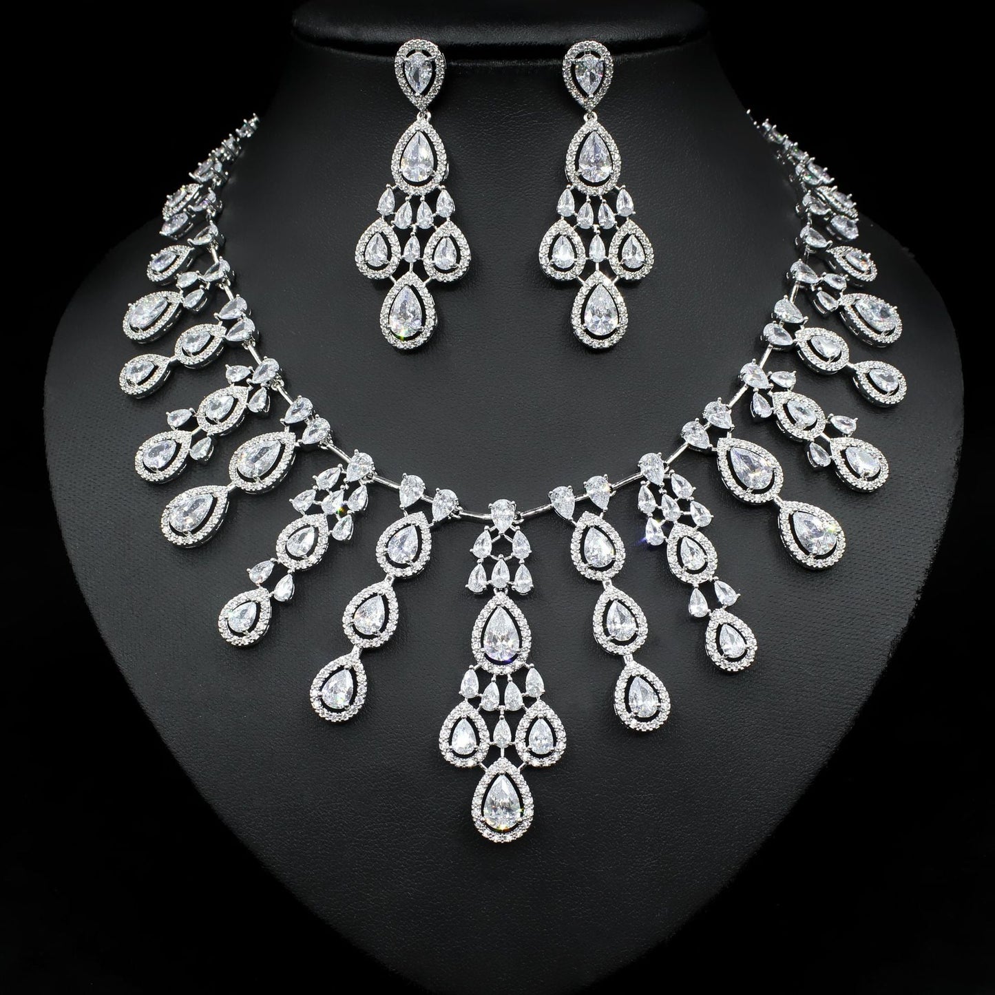 Women's Fashion Water Drop Zircon Necklace Earrings Set