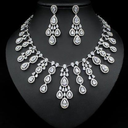 Women's Fashion Water Drop Zircon Necklace Earrings Set