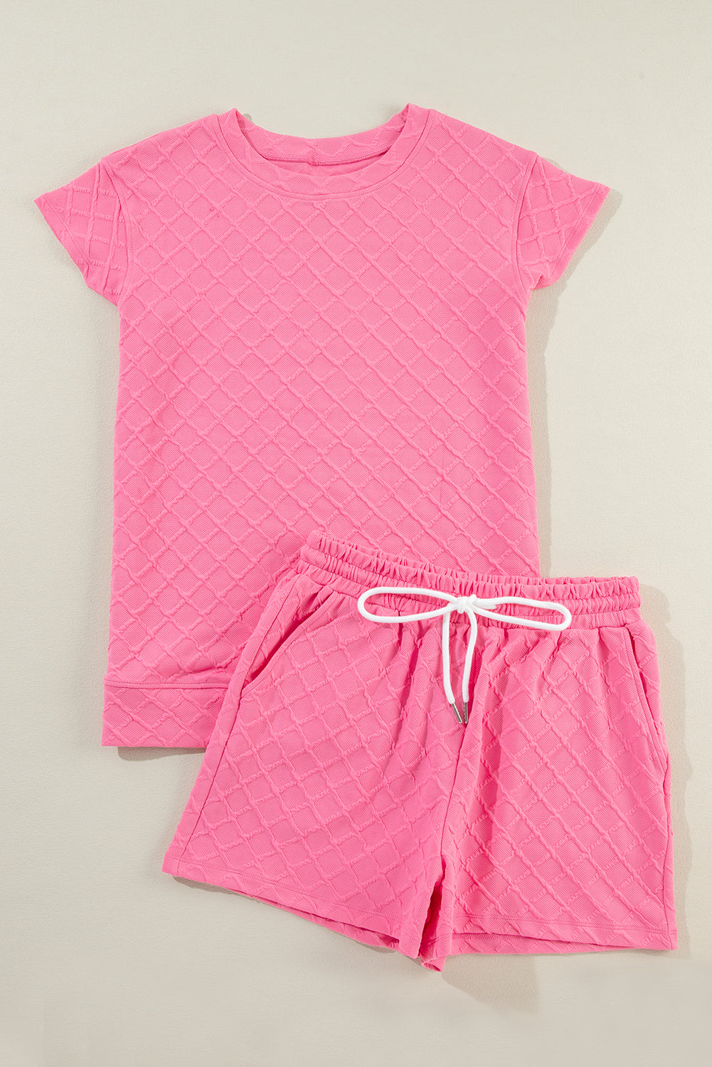 Checkered Textured Tee and Drawstring Shorts