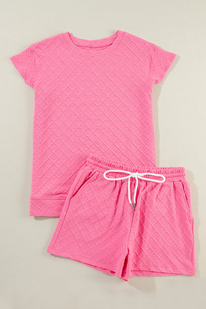 Checkered Textured Tee and Drawstring Shorts