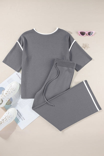 Contrast Trim Half Sleeve Top & Drawstring Pants
