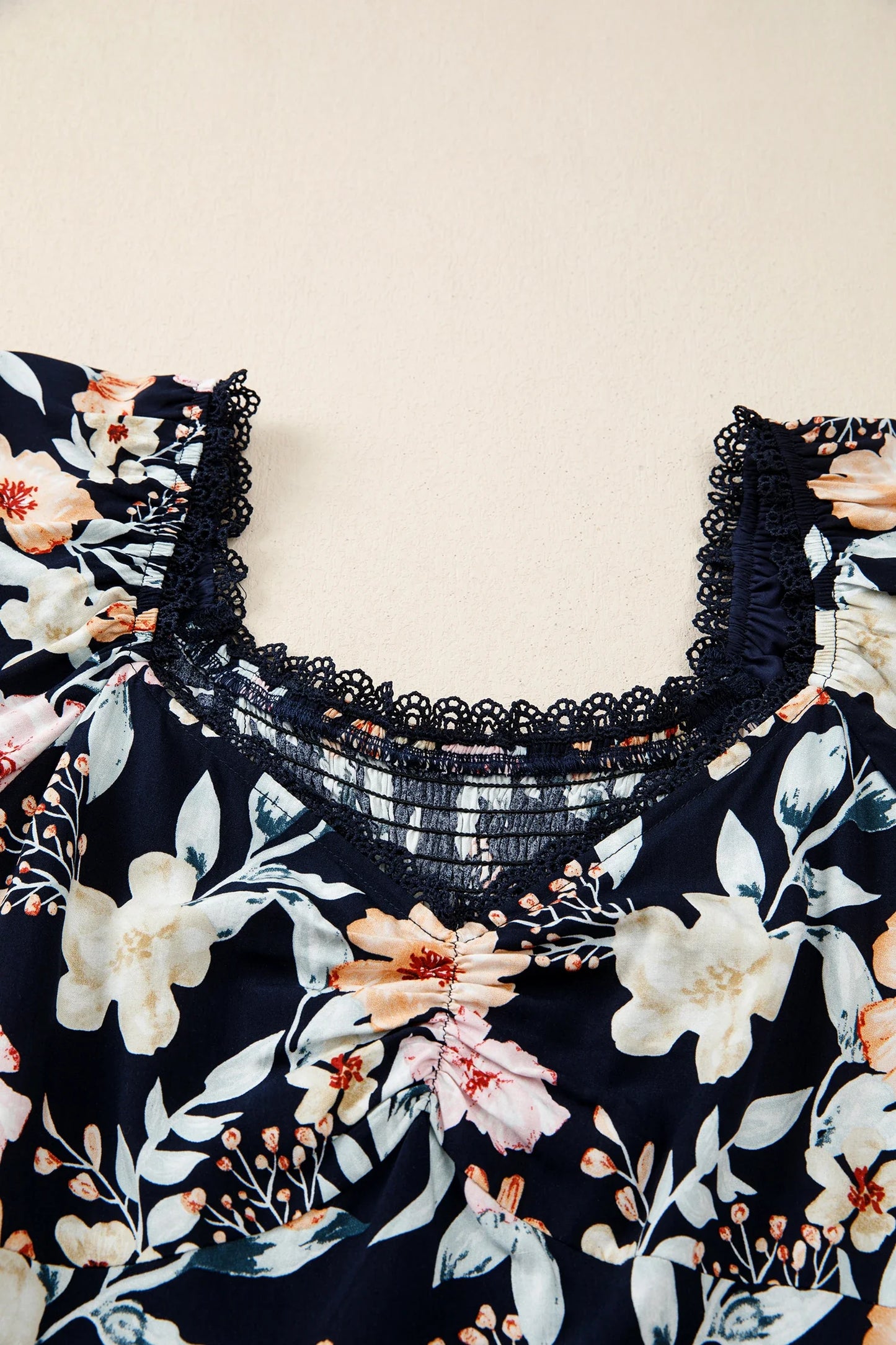 Floral Short-Sleeve Smock High-Waist Maxi Dress