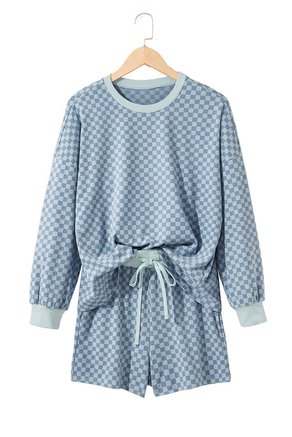 Checker Long Sleeve Pullover and Shorts Set