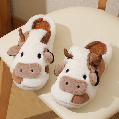 Cute Cow Slippers - Soft, Fluffy, and Warm for Women