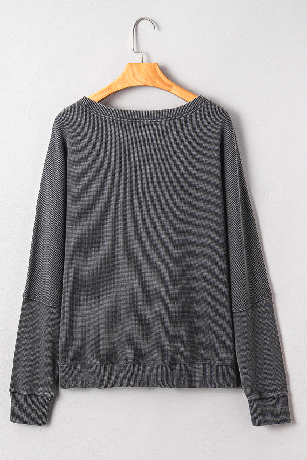Waffle Knit Patchwork Long Sleeve Top