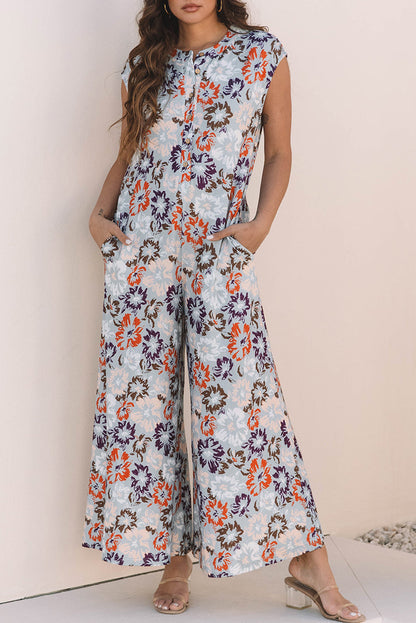 Floral Sleeveless Wide Leg Jumpsuit