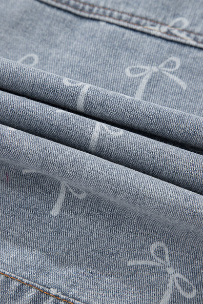 Denim Bow Light Wash Raw Hem Jacket