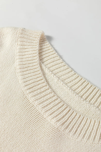Floral Embroider Sleeve Round Neck Loose Sweater