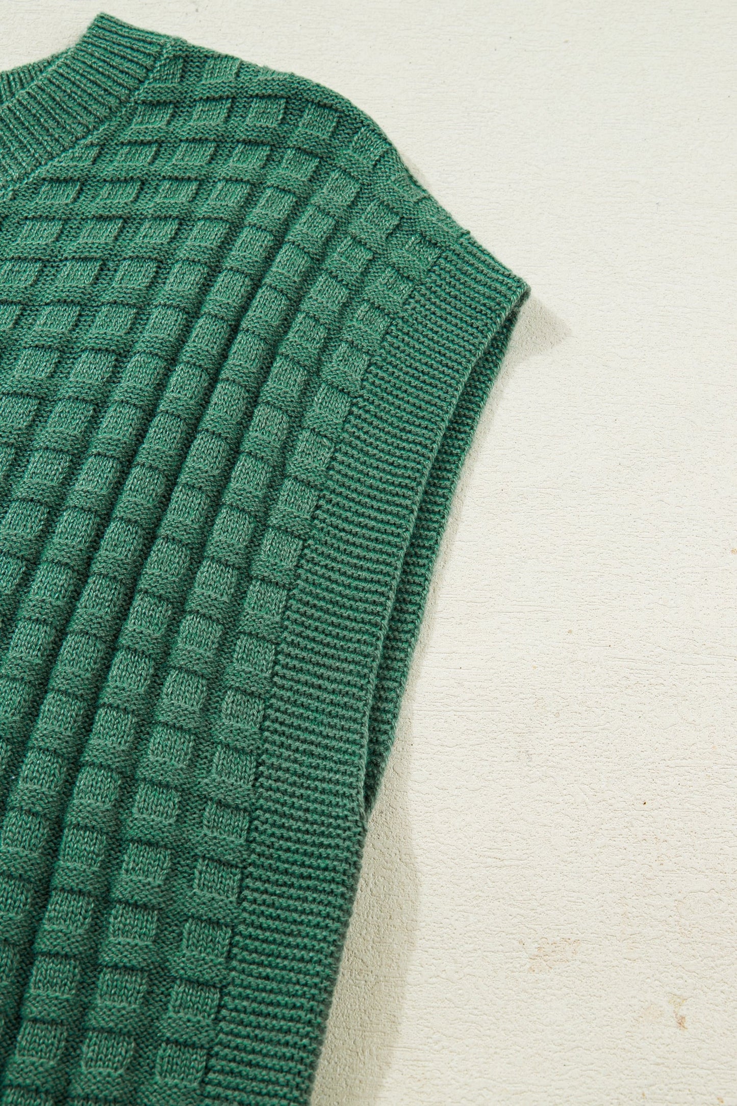 Solid Round Neck Textured Short Sleeve Sweater