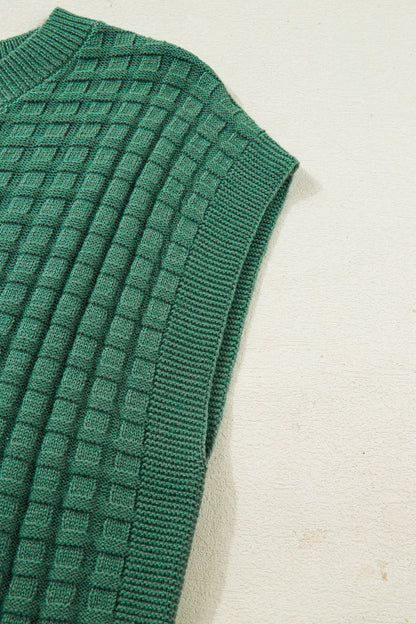 Solid Round Neck Textured Short Sleeve Sweater
