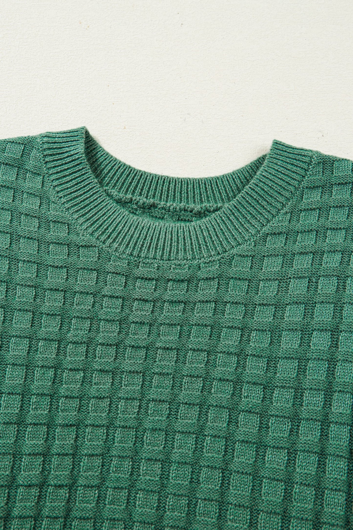 Solid Round Neck Textured Short Sleeve Sweater