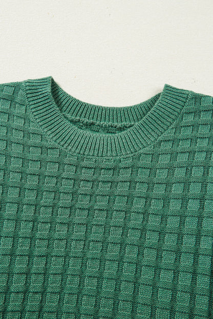 Solid Round Neck Textured Short Sleeve Sweater