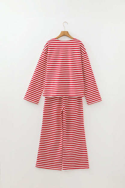 Striped Drop Shoulder Top with Lounge Pants Set