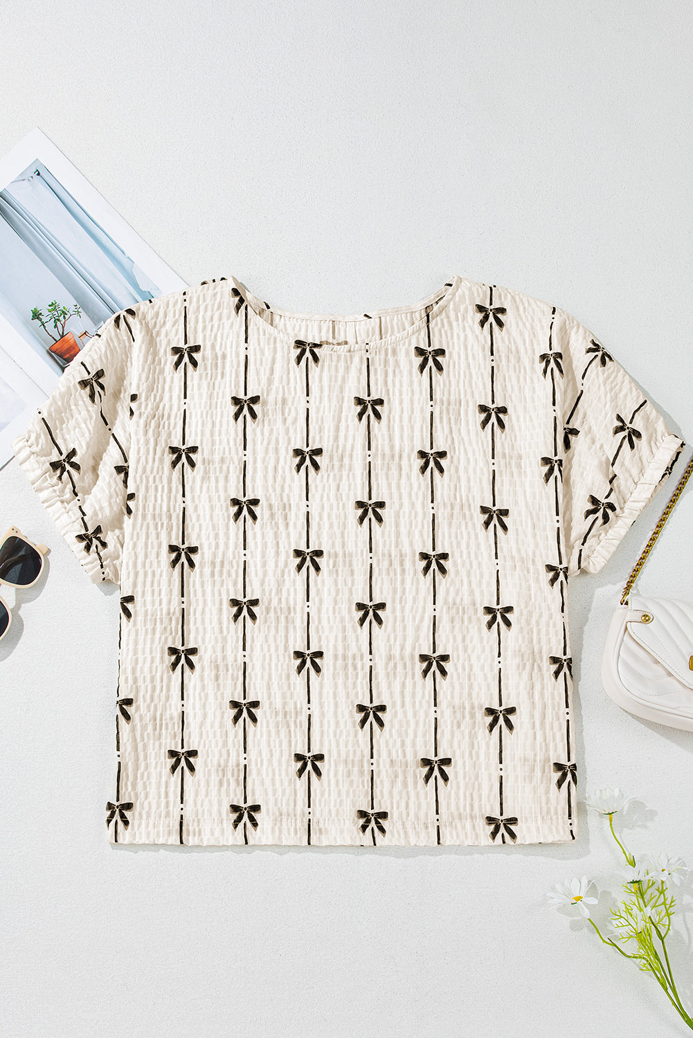 Bow Textured Puff Sleeve Top
