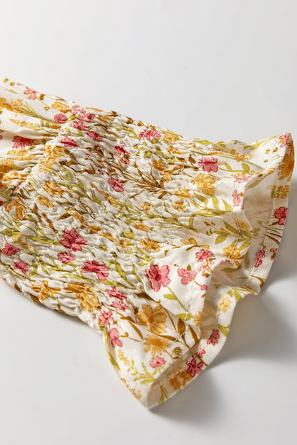 Floral Frilly Trim Smocked Cuff Dress
