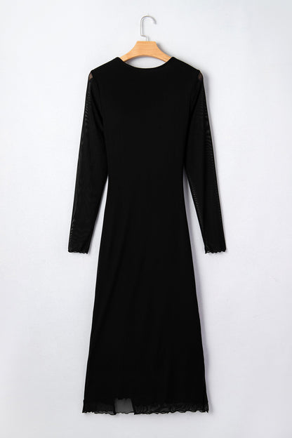 Sheer Mesh Twisted Knot Side Slit Dress
