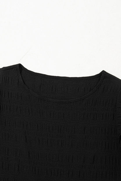 Textured Ruffled Sleeve Round Neck Top