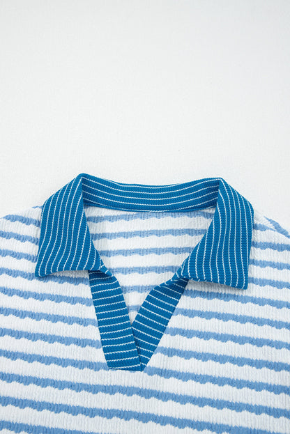 Stripe Collared Top and Drawstring Pants Set