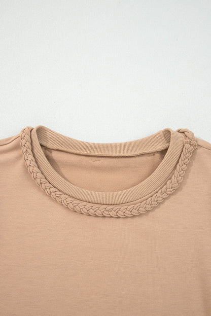 Solid Braided Trim Puff Sleeve Dress