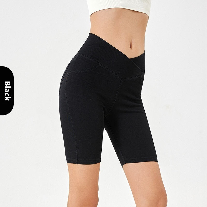 Cross High Waist Sports Cycling Shorts