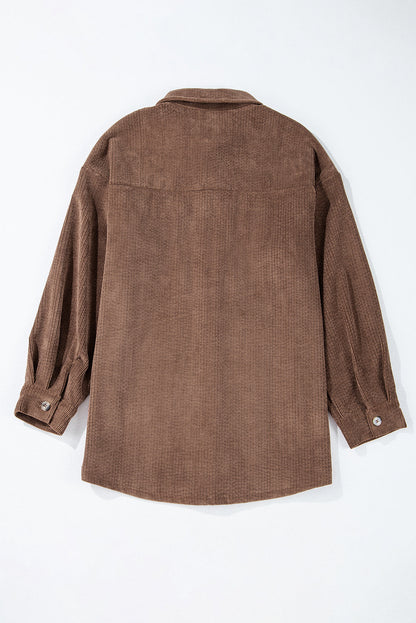 Solid Corduroy Button-Up Pocketed Shacket