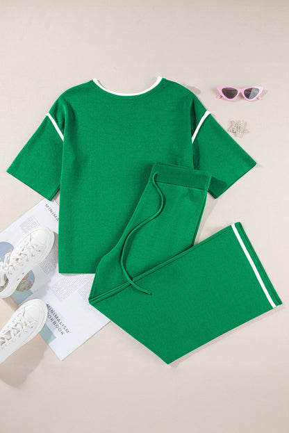 Contrast Trim Half Sleeve Top & Drawstring Pants