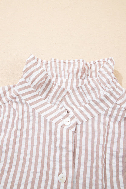 Stripe Frill Collar Half Sleeve Maxi Dress