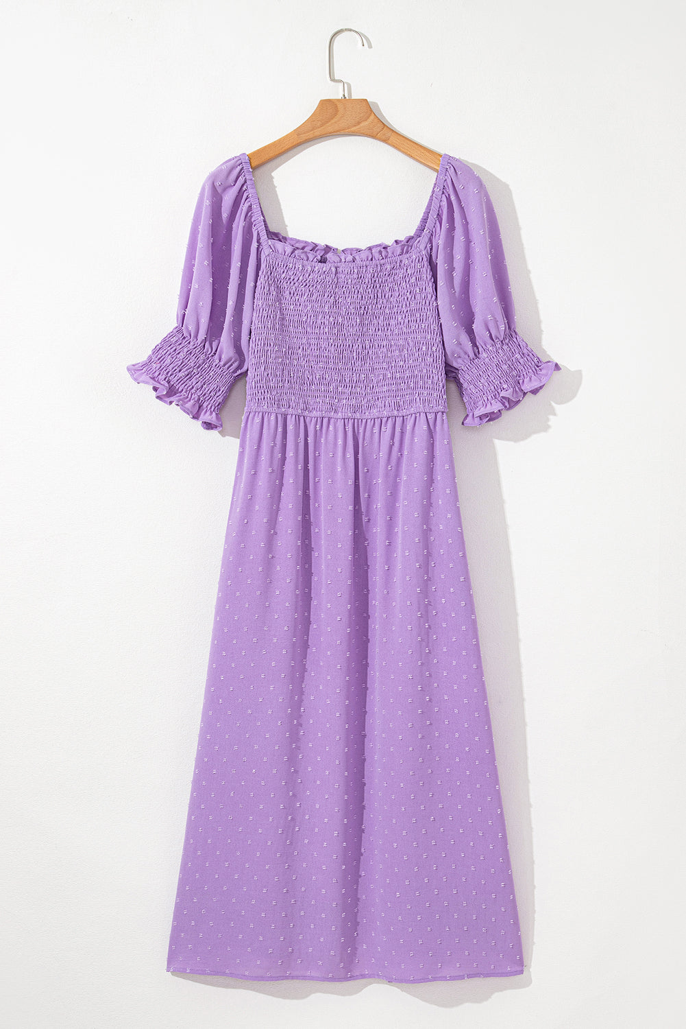 Plus Size Smocked Short Sleeve Frilled Dress