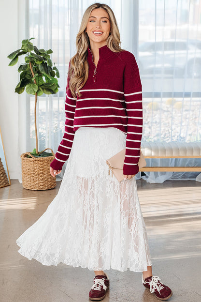 Floral Lace Sheer Flowy Maxi Skirt