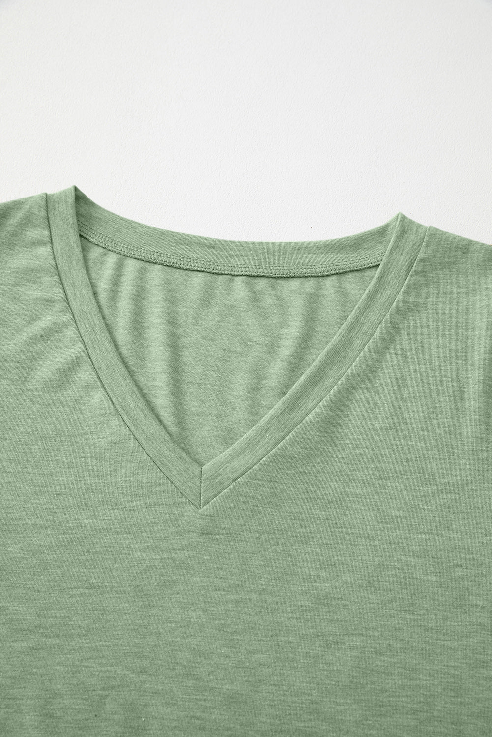 Solid Color V-Neck Long Sleeve Stretchy Top