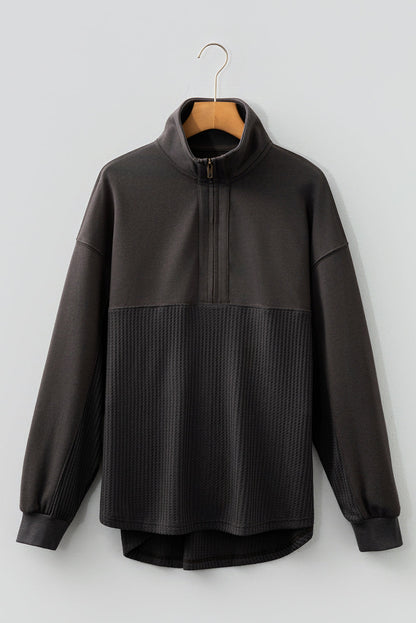Waffle Knit Patchwork Half-Zip Sweatshirt