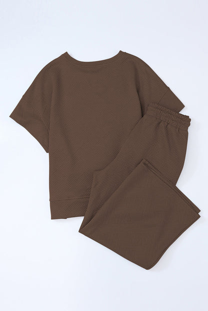 Solid Textured T-Shirt and Drawstring Pants Set